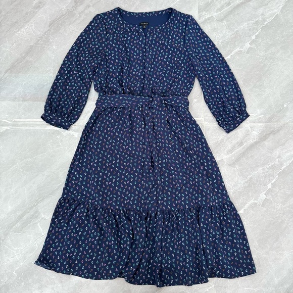 Women’s Talbots Anchor Print Flounce Hem Fit & Flare Notch Neck Dress Size 4 - Picture 3 of 16